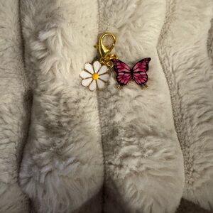 Pink Butterfly & White Daisy Keychain Charm